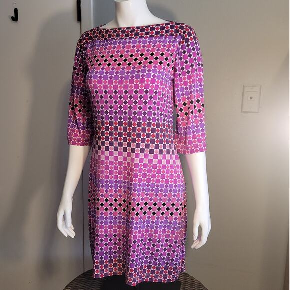 DONNA MORGAN Retro Mod Geometric Shift Dress Sz 8 Pink Purple Stretch Work Party - Picture 8 of 10